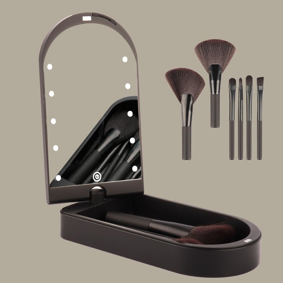 Cosmetic Tools Led Travel Size Whole Makeup Brushes Set With Mirror Case Custom Logo