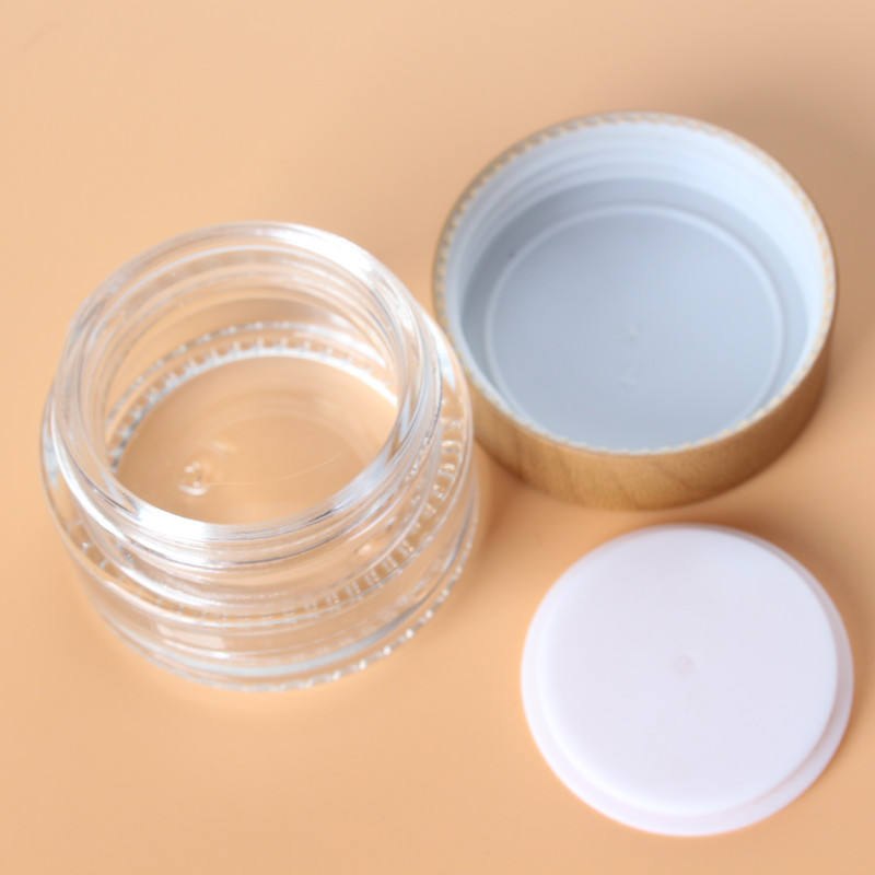 Professional Cosmetic Packaging Product Refillable Transparent Glass Square Bottom Round Wood Grain Cream Jar