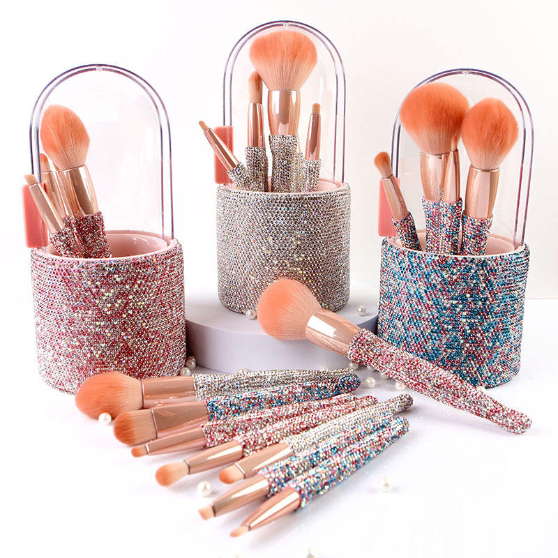 Luxury Rhinestones Decor 8Pcs Glitter Diamond Makeup Brushes Bling Makeup Brush Set With Holder