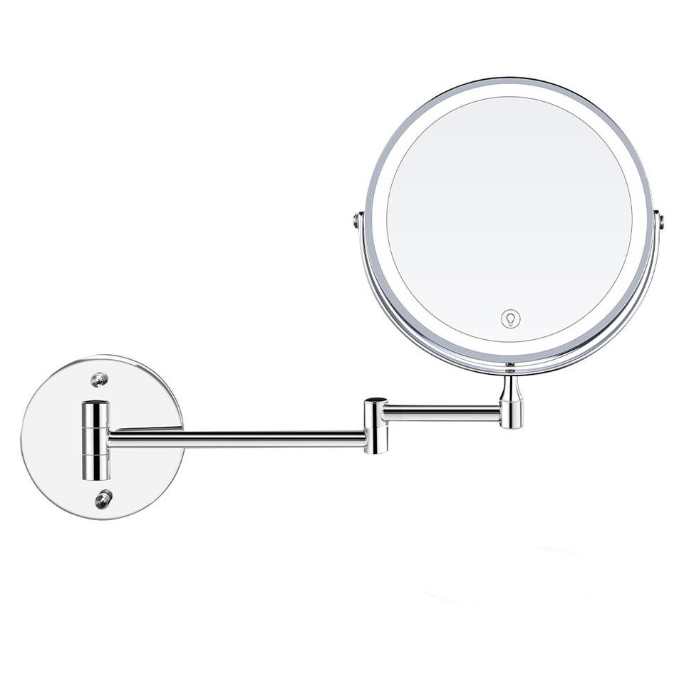 Stainless Steel Double Sided Round Vanity Mirror Rechargeable 10X Magnifying Makeup Mirror With Led Light