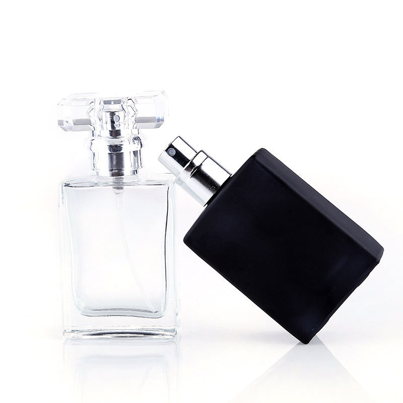 30ml Clear Frosted Black Refillable Flat Square Empty Glass Bottle Rectangular Perfumes Bottle With Cap