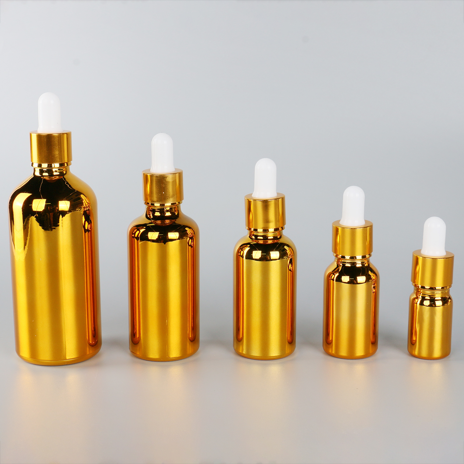 5ml 10ml 15ml 30ml 50ml 100ml Empty Electroplate UV Gold Coating Shiny Spray Bottle Glass Dropper Bottles For Essential Oil