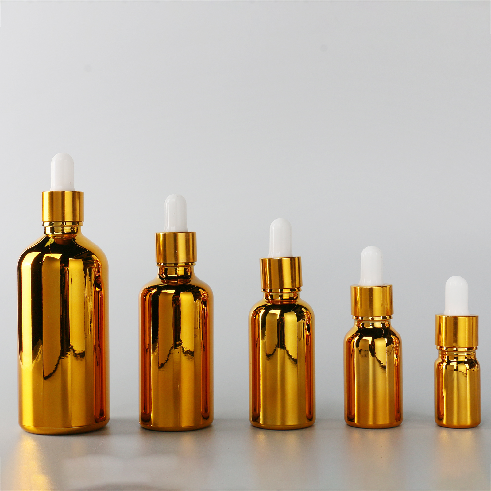 5ml 10ml 15ml 30ml 50ml 100ml Empty Electroplate UV Gold Coating Shiny Spray Bottle Glass Dropper Bottles For Essential Oil