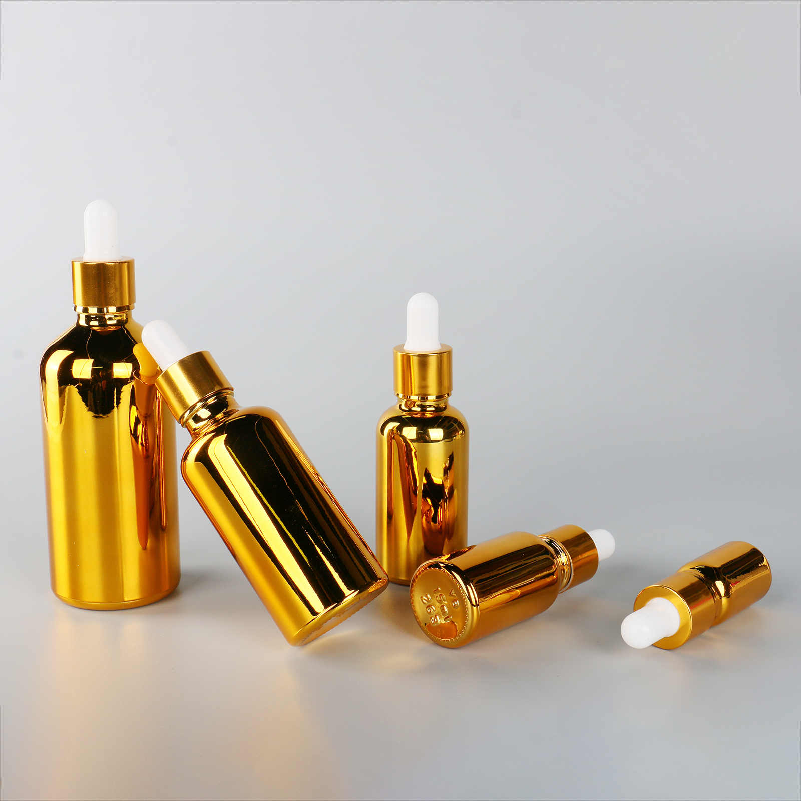 5ml 10ml 15ml 30ml 50ml 100ml Empty Electroplate UV Gold Coating Shiny Spray Bottle Glass Dropper Bottles For Essential Oil