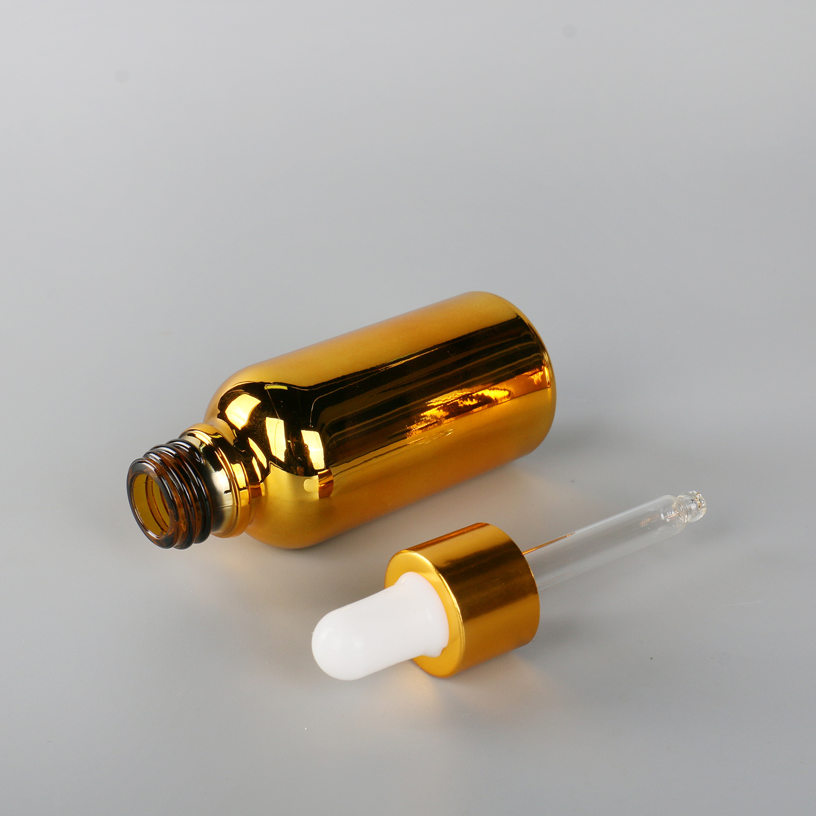 5ml 10ml 15ml 30ml 50ml 100ml Empty Electroplate UV Gold Coating Shiny Spray Bottle Glass Dropper Bottles For Essential Oil