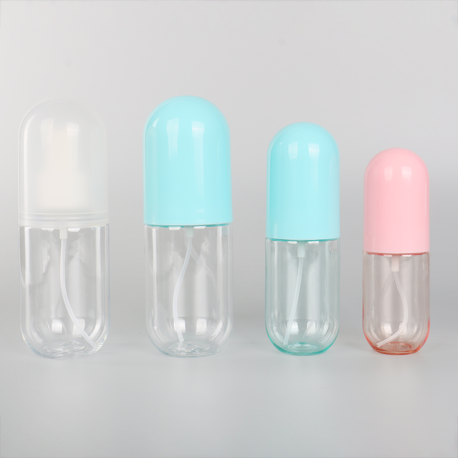 Candy Color Lotion Bottle Pill Capsule Shaped Pink Blue 40ml 60ml 100ml PET Plastic Cosmetic Spray Pump Bottles