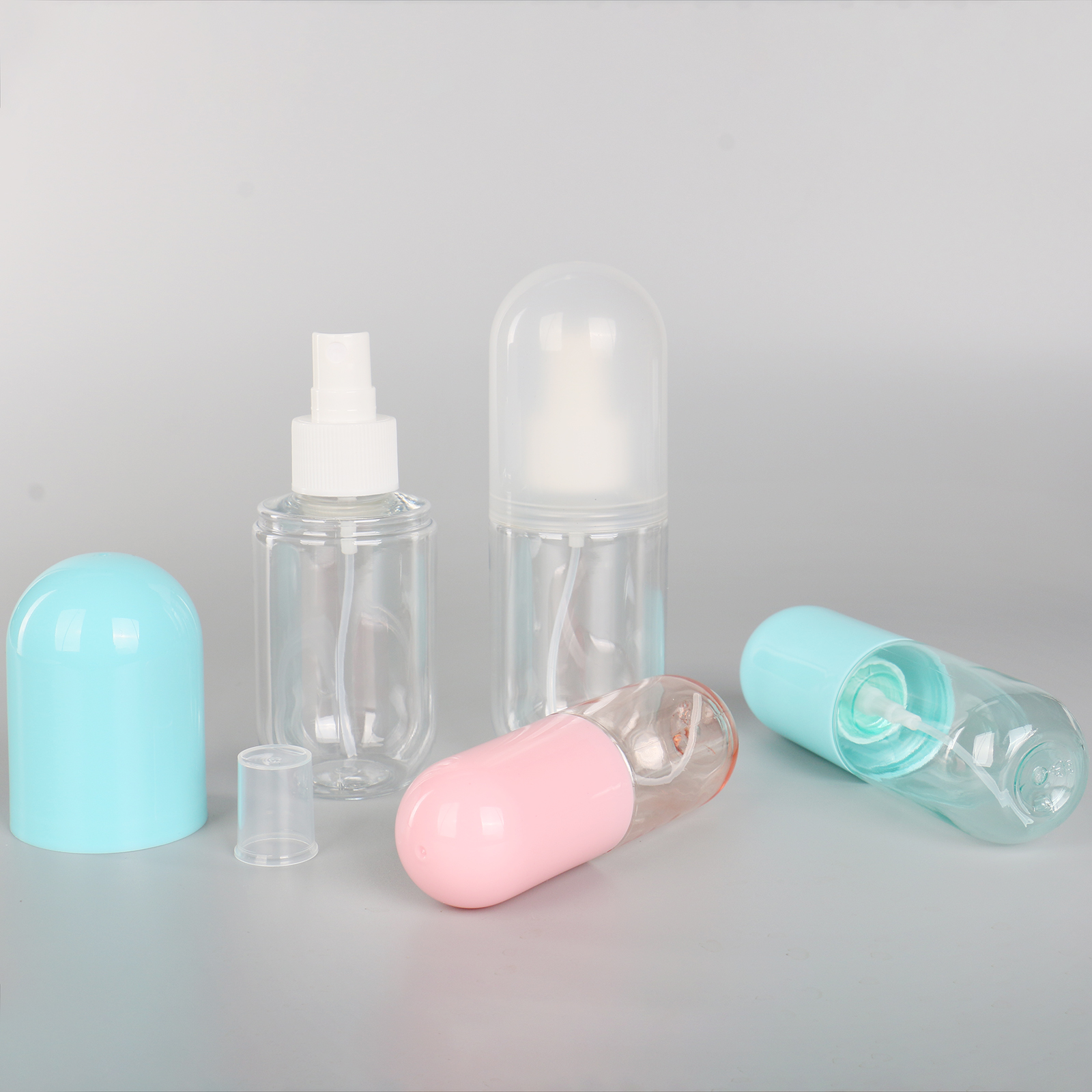 Candy Color Lotion Bottle Pill Capsule Shaped Pink Blue 40ml 60ml 100ml PET Plastic Cosmetic Spray Pump Bottles