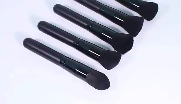 Classic Black Wooden Handle Soft Fiber Hair Tresluces Brush Vegan Custom Logo 10pcs Makeup Brush Set