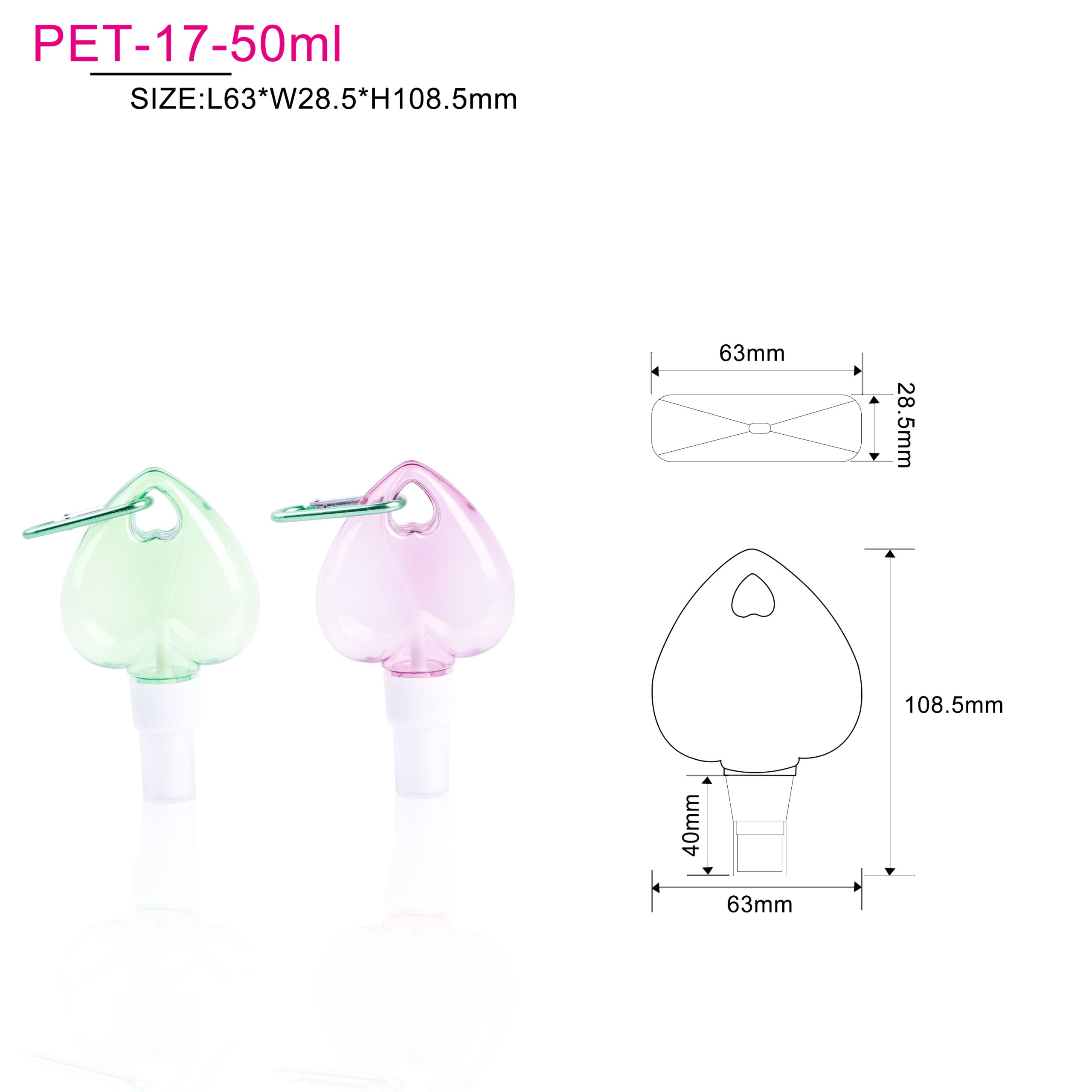 30ml 60ml Refillable Petg Flip Cap Container Heart Shape Keychain Spray Bottles