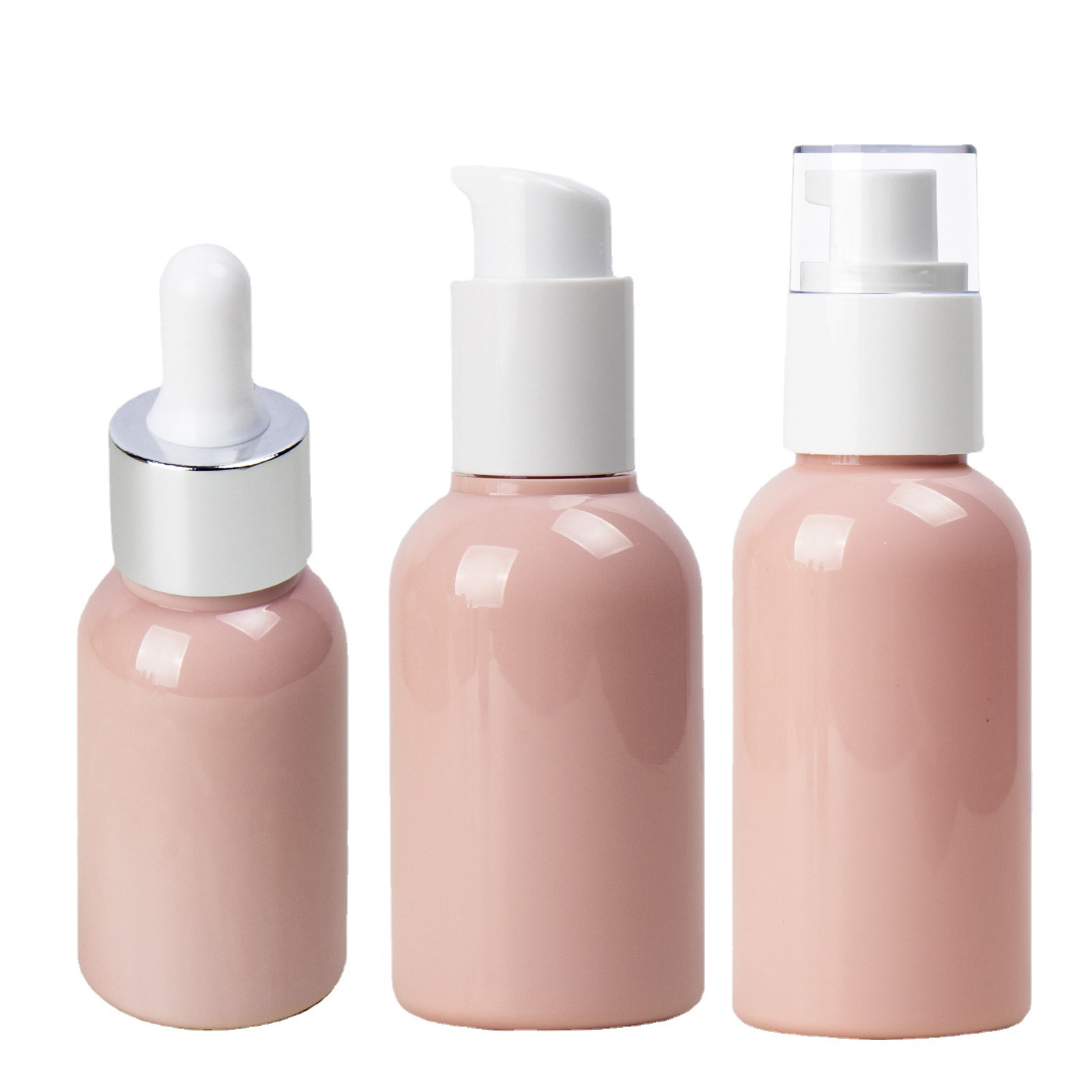 30ml 50ml 80ml PET Rotatable Essence Cream Pump Lotion Bottle Pink Color Custom Skin Care Serum Bottle Set