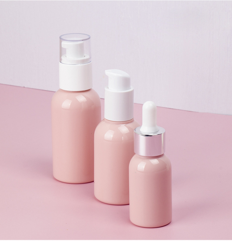 30ml 50ml 80ml PET Rotatable Essence Cream Pump Lotion Bottle Pink Color Custom Skin Care Serum Bottle Set