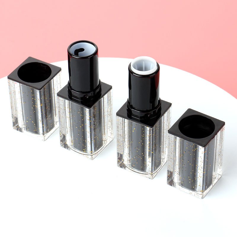 Luxury Lipgloss Container Tubes Custom Logo Golden Glitter Clear Black Square Magnetic Lipstick Tubes