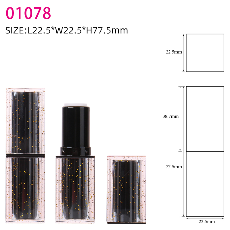 Luxury Lipgloss Container Tubes Custom Logo Golden Glitter Clear Black Square Magnetic Lipstick Tubes