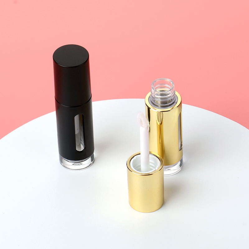 Plastic Frosted Liquid Lipstick Empty Tubes Gold Round Matte Black Lip Gloss Tube Unique With Window