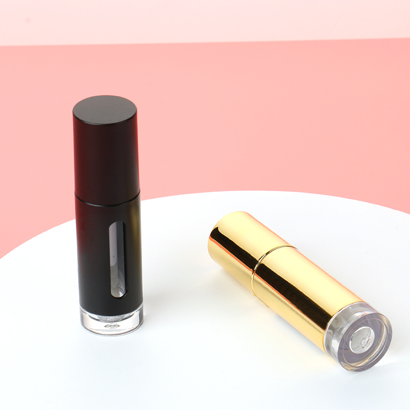 Plastic Frosted Liquid Lipstick Empty Tubes Gold Round Matte Black Lip Gloss Tube Unique With Window