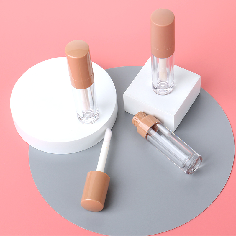 Plastic Unique Clear Chubby Lipstick Tube Empty Bulk Nude Brown Cap Lip Gloss Tubes With Big Wands Applicator