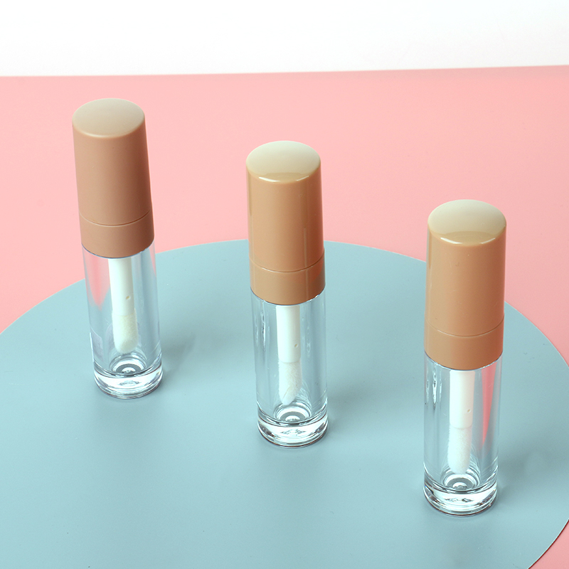 Plastic Unique Clear Chubby Lipstick Tube Empty Bulk Nude Brown Cap Lip Gloss Tubes With Big Wands Applicator