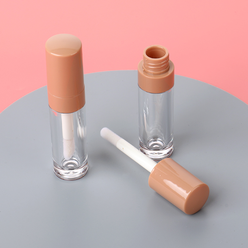 Plastic Unique Clear Chubby Lipstick Tube Empty Bulk Nude Brown Cap Lip Gloss Tubes With Big Wands Applicator