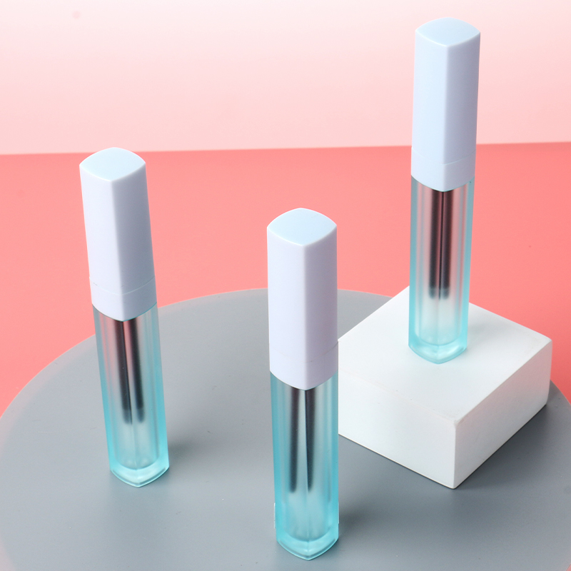 Customized Unique Colorful 7ml Square Frosted Blue Clear Empty Lip Glaze Tube Bottles Lip Gloss Wand Tubes Custom Logo