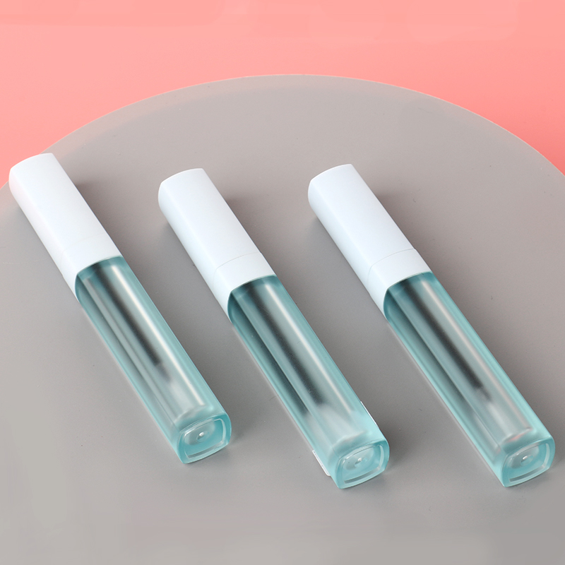 Customized Unique Colorful 7ml Square Frosted Blue Clear Empty Lip Glaze Tube Bottles Lip Gloss Wand Tubes Custom Logo