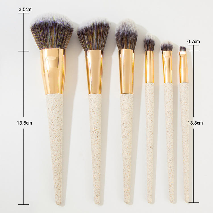 Custom PLA Biodegradable Environmental Protection Material 6 Pieces Wheat Straw Handle Makeup Brush Set