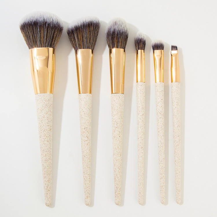 Custom PLA Biodegradable Environmental Protection Material 6 Pieces Wheat Straw Handle Makeup Brush Set