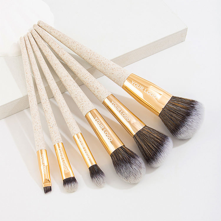 Custom PLA Biodegradable Environmental Protection Material 6 Pieces Wheat Straw Handle Makeup Brush Set