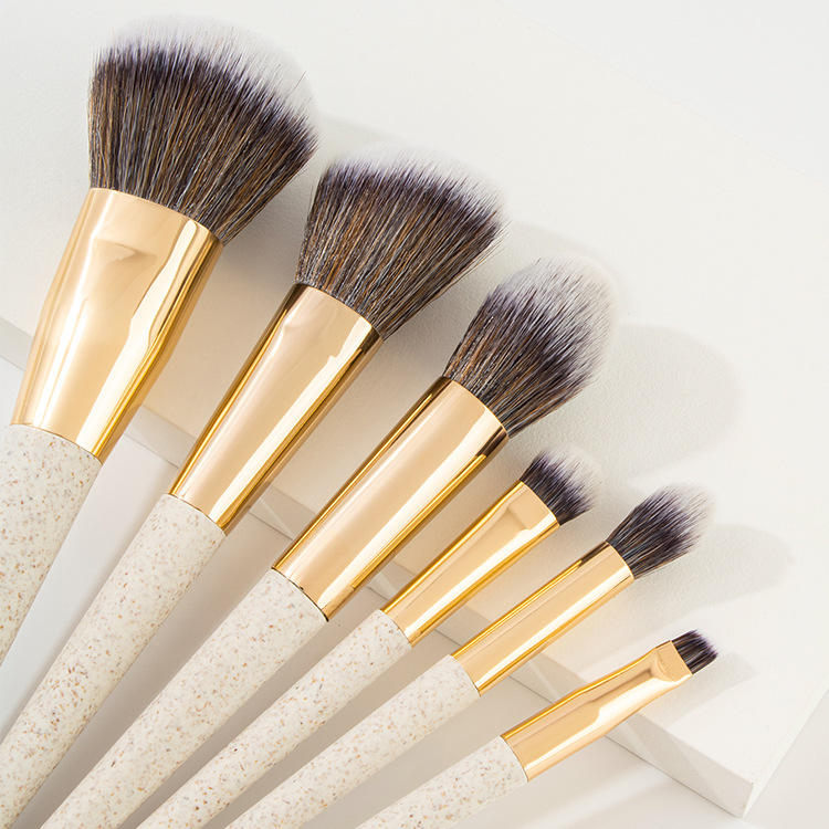 Custom PLA Biodegradable Environmental Protection Material 6 Pieces Wheat Straw Handle Makeup Brush Set