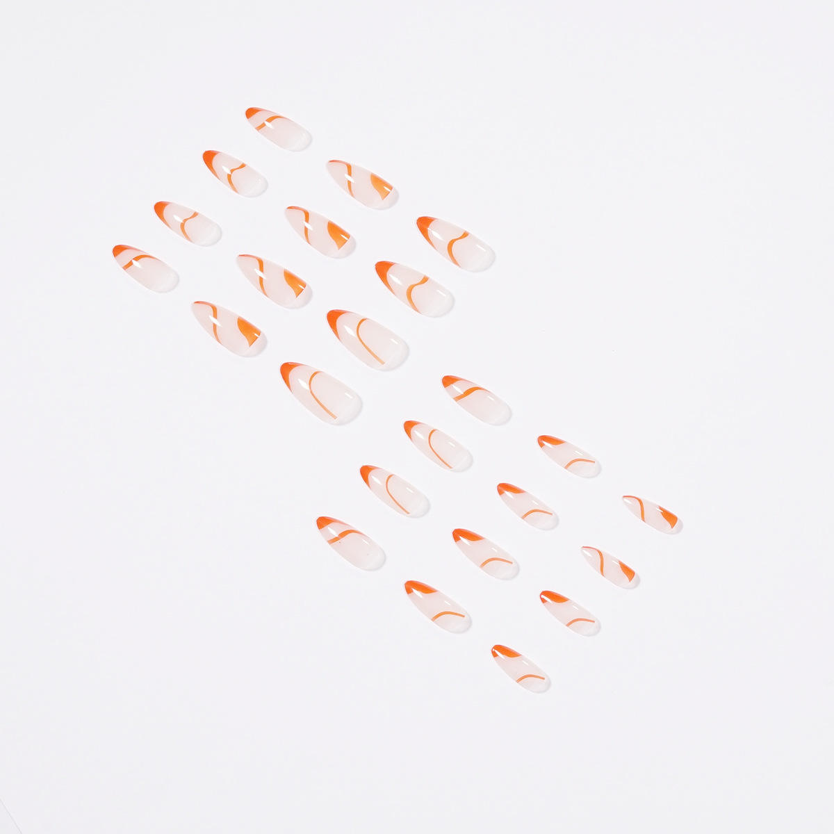 Minimalist Press On Nails Short Almond Women Orange Lines Fake Artificial Nails