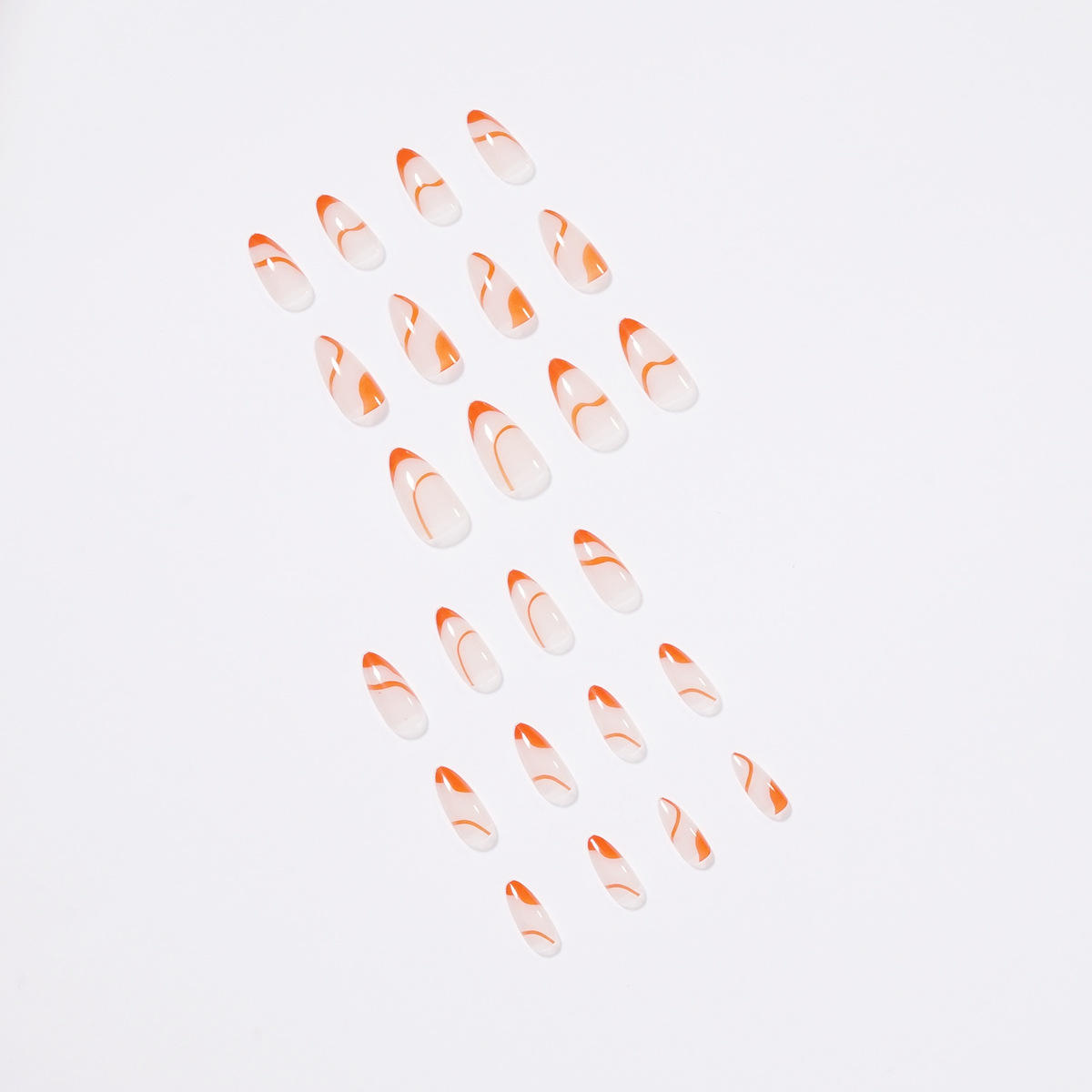 Minimalist Press On Nails Short Almond Women Orange Lines Fake Artificial Nails