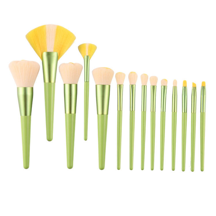 Custom Logo Beauty Foundation Blush Eye Shadow Makeup Brush Set Private Label Green Flower 14pcs Makeup Brushes