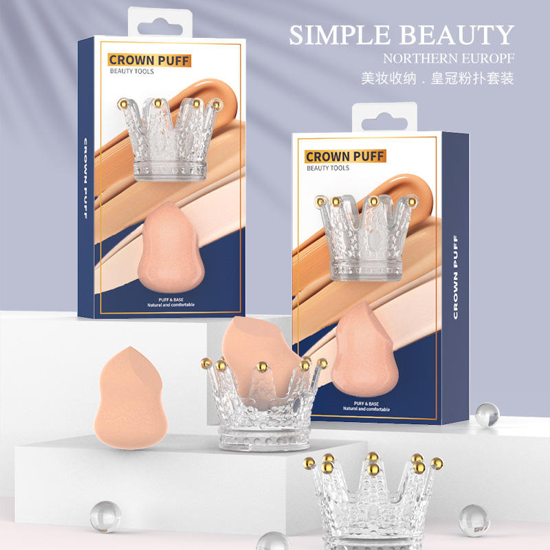 Luxury Packing Acrylic Crown Holder Beauty Puff Super Soft Non Latex Makeup Sponge Set