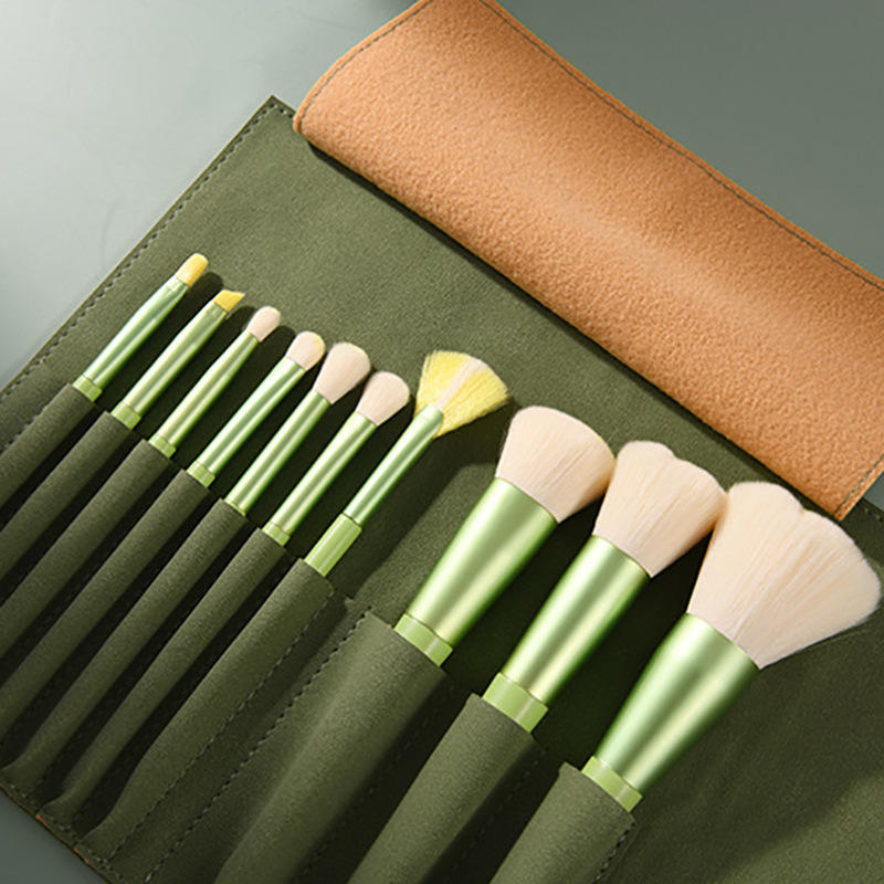 Custom Logo Beauty Foundation Blush Eye Shadow Makeup Brush Set Private Label Green Flower 14pcs Makeup Brushes