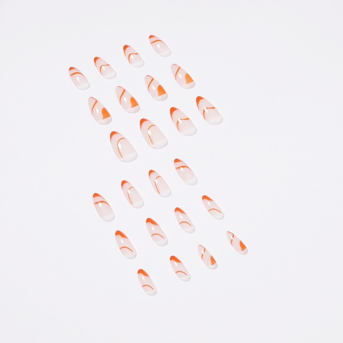 Minimalist Press On Nails Short Almond Women Orange Lines Fake Artificial Nails