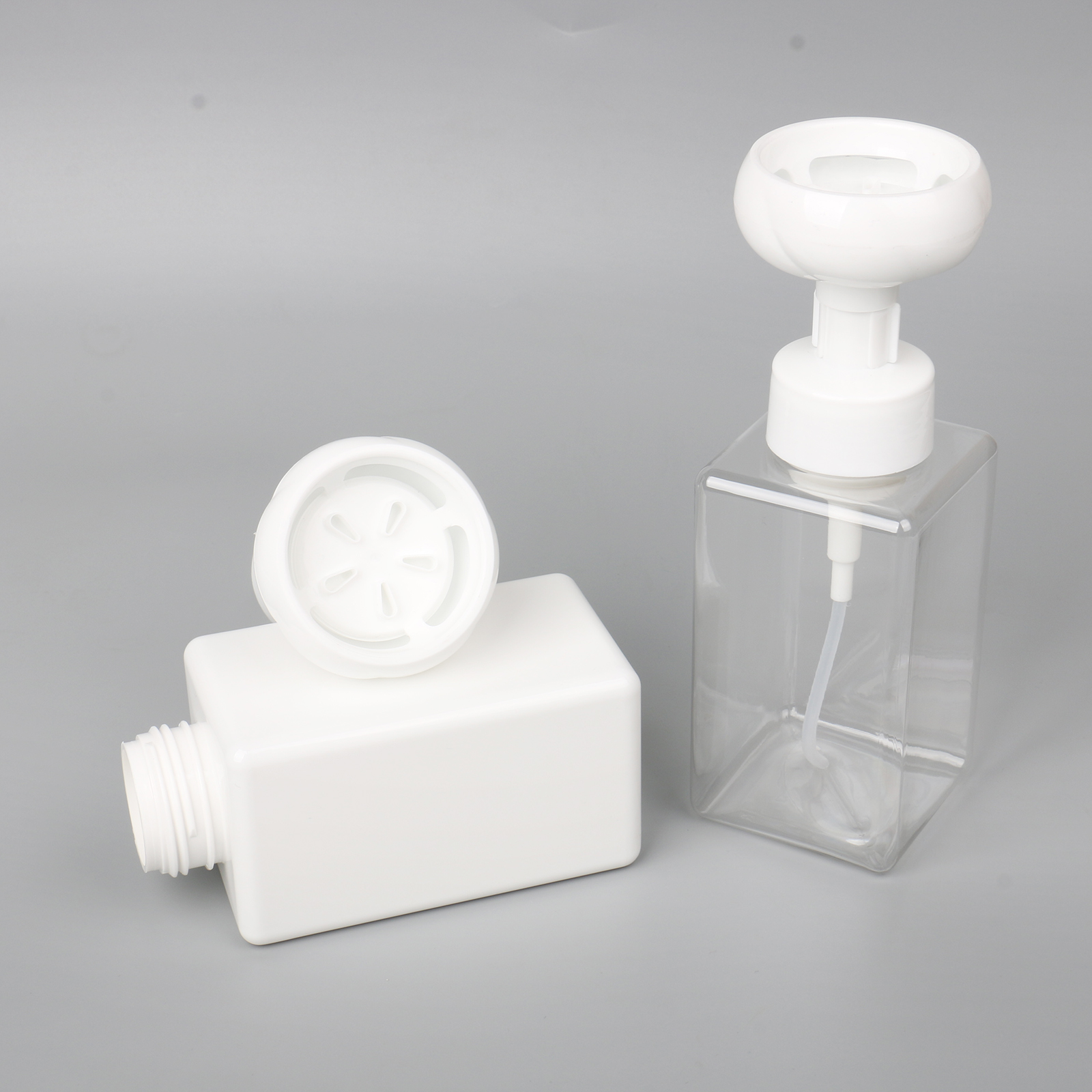 Refillable 250ml 450ml Square Facial Cleanser Soap Lotion Dispenser Pump Plastic Flower Shaped Foam Flower Bottle