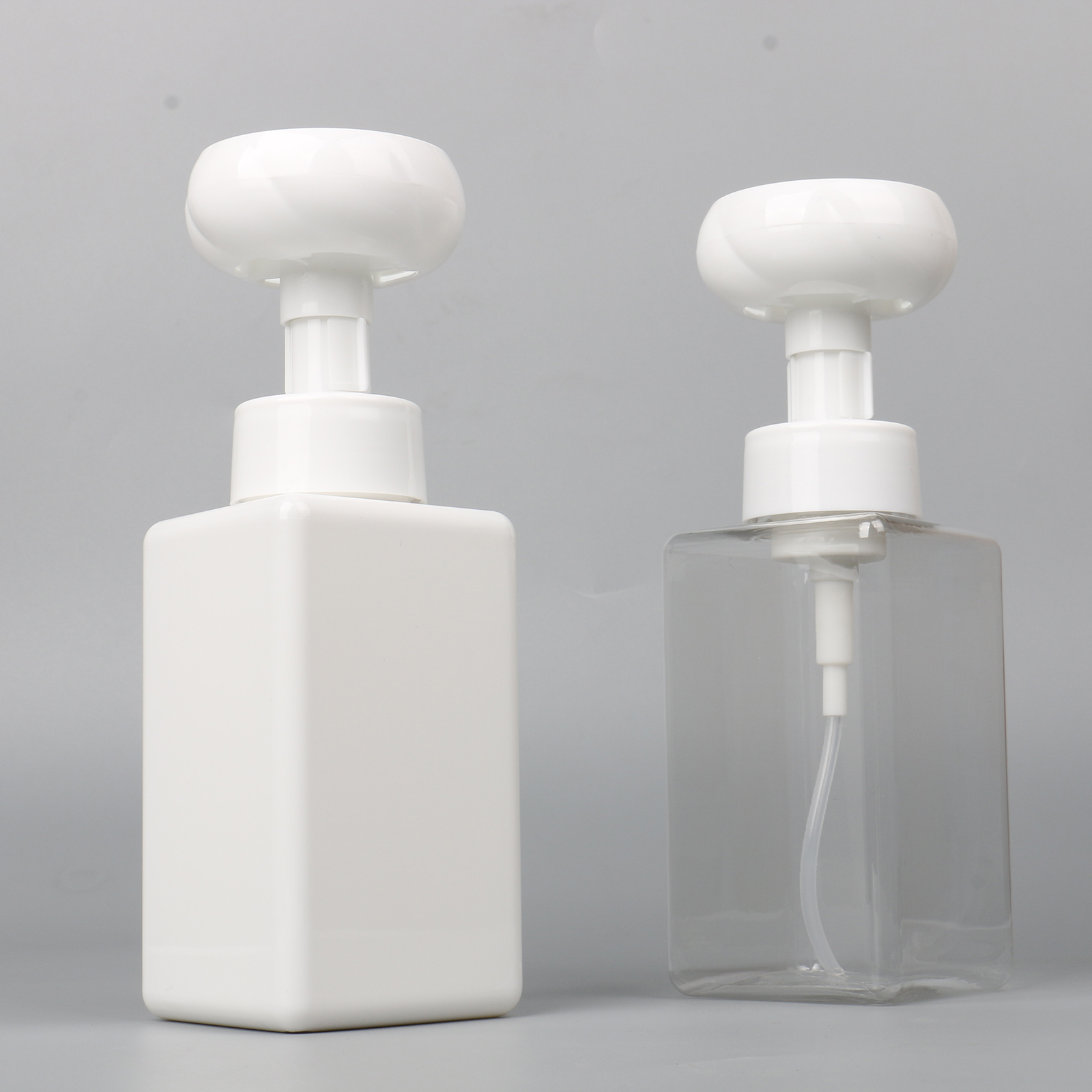 Refillable 250ml 450ml Square Facial Cleanser Soap Lotion Dispenser Pump Plastic Flower Shaped Foam Flower Bottle