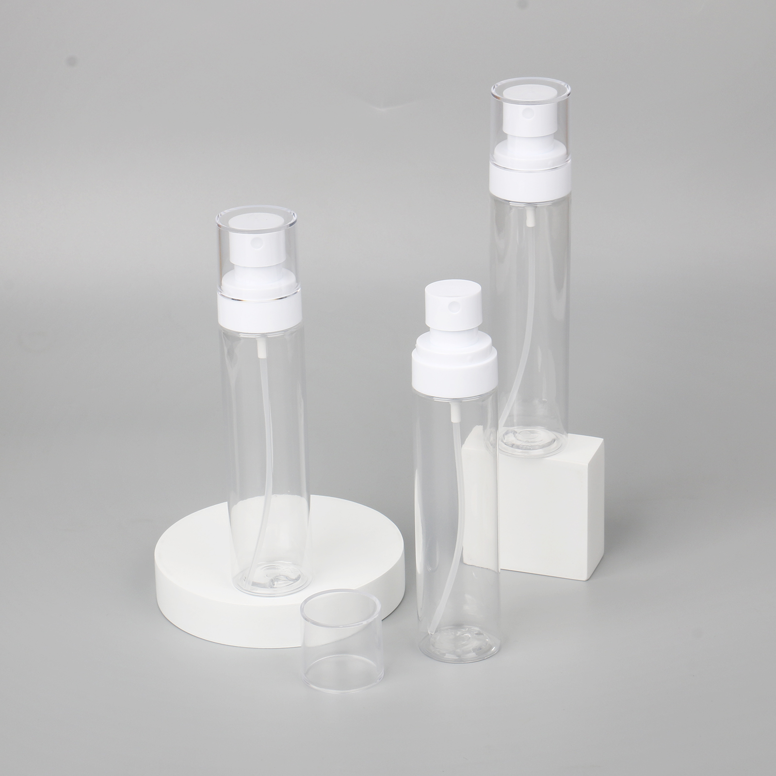 Empty Cosmetic Transparent Spray Bottle PET Plastic 60ml 100ml Water Liquid Toner Fine Mist Spray Bottle