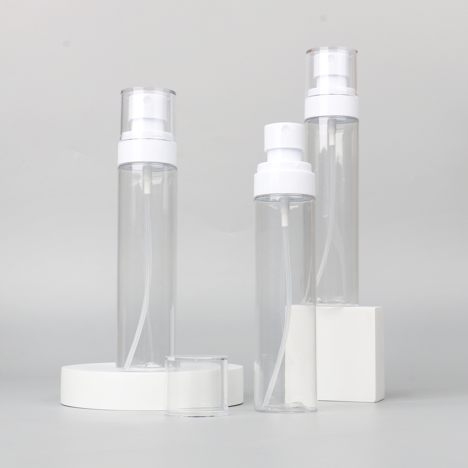 Empty Cosmetic Transparent Spray Bottle PET Plastic 60ml 100ml Water Liquid Toner Fine Mist Spray Bottle