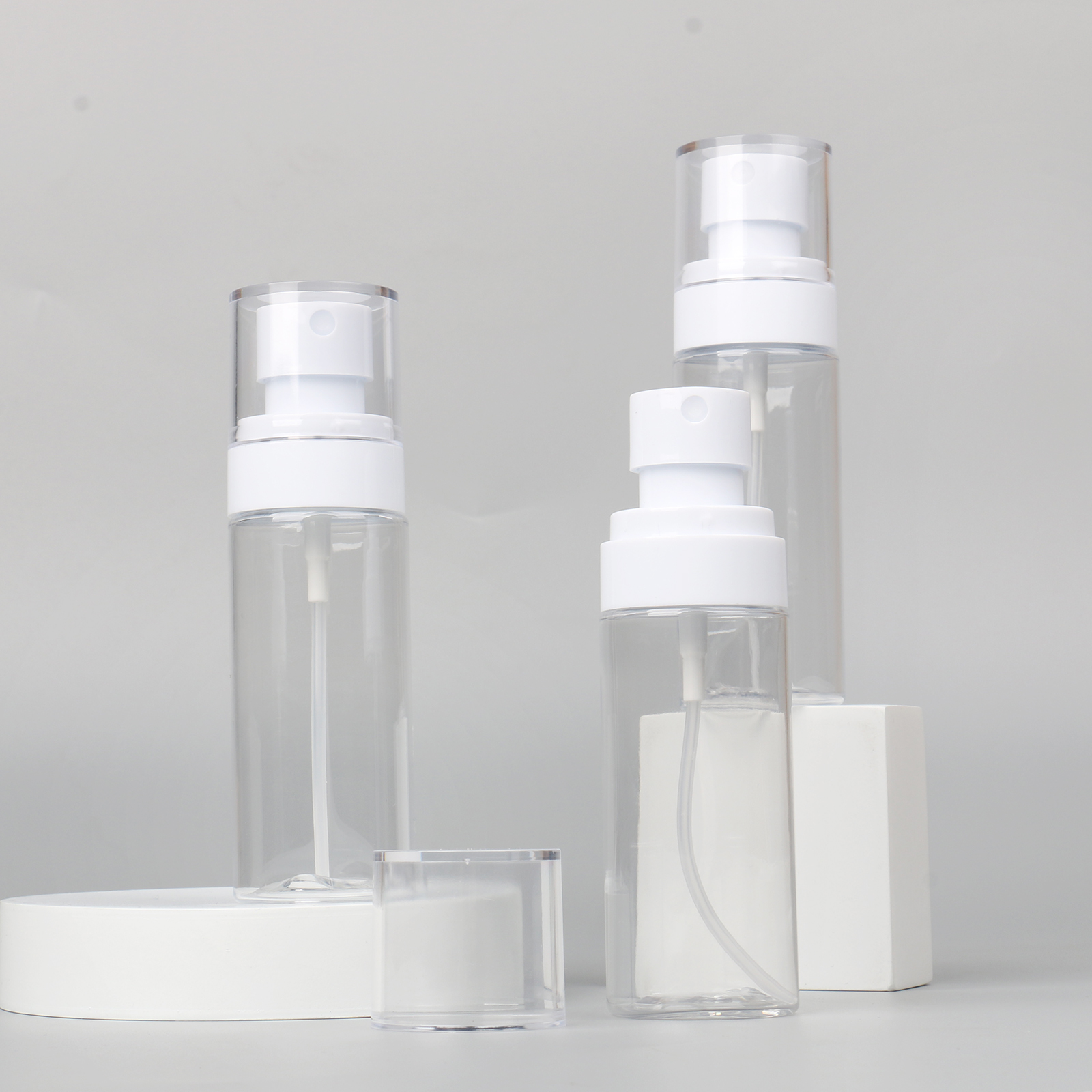 Empty Cosmetic Transparent Spray Bottle PET Plastic 60ml 100ml Water Liquid Toner Fine Mist Spray Bottle