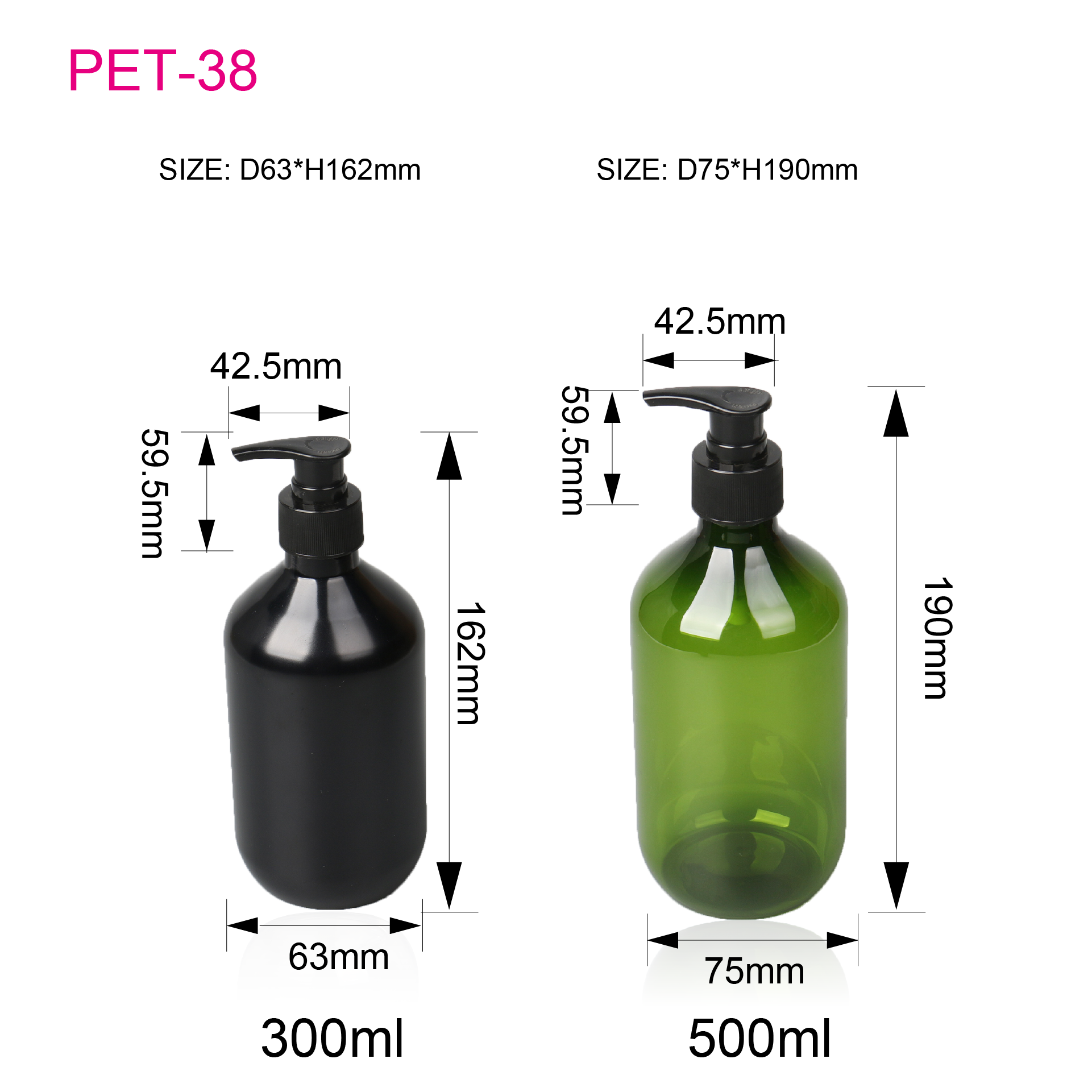 Plastic Shampoo Bottle 300ml 500ml Round Shoulder Pet Hand Sanitizer Black Body Wash Bottle Press Pump Lotion Bottles