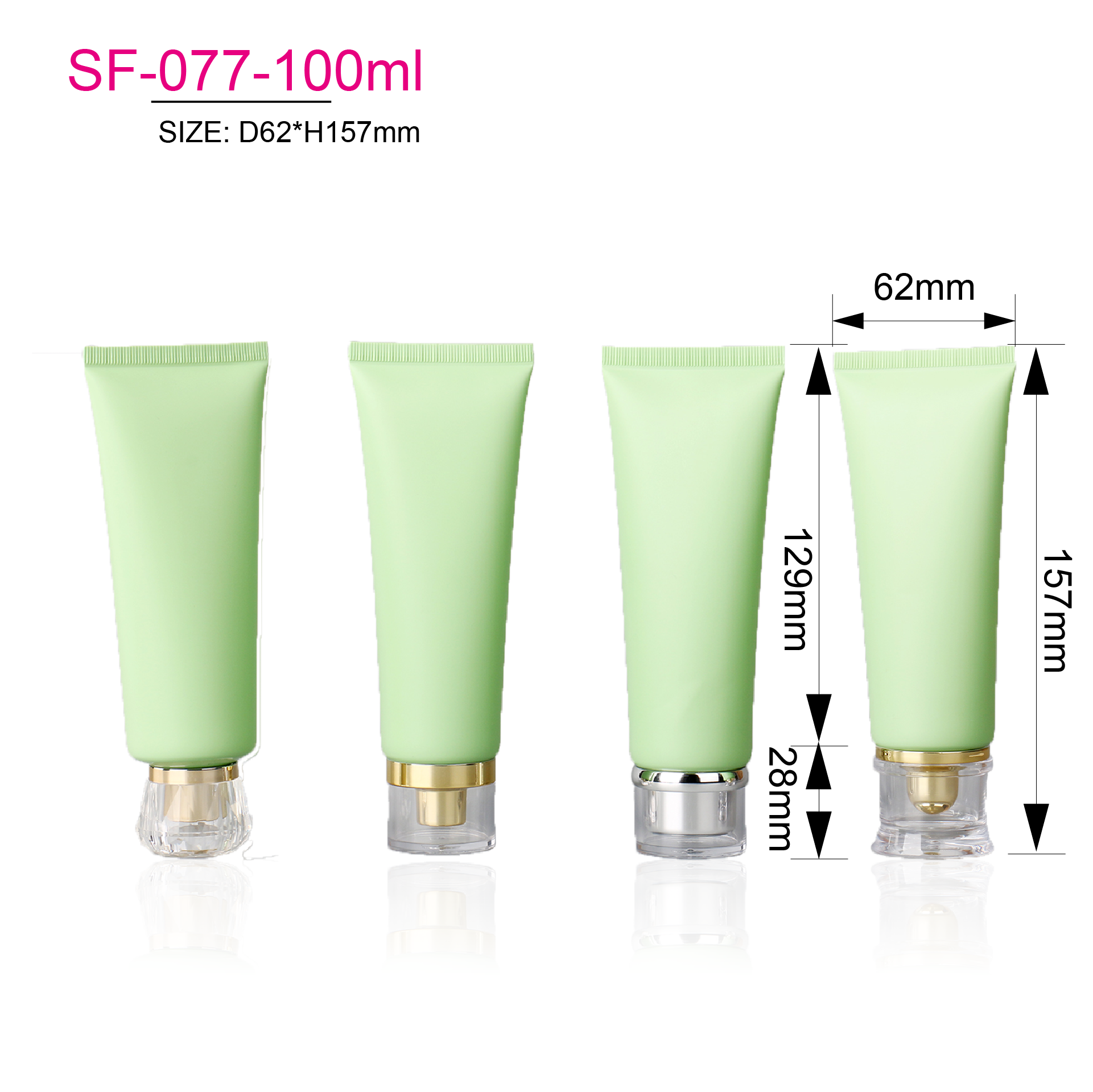 Facial Cleanser Soft Container Tube 100g PP Empty Matte Green Soft Cosmetic BB Cream Lotion Squeeze Tube With Screw Lid