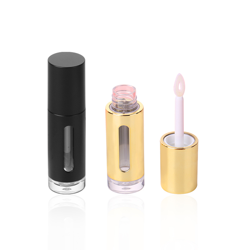 Plastic Frosted Liquid Lipstick Empty Tubes Gold Round Matte Black Lip Gloss Tube Unique With Window