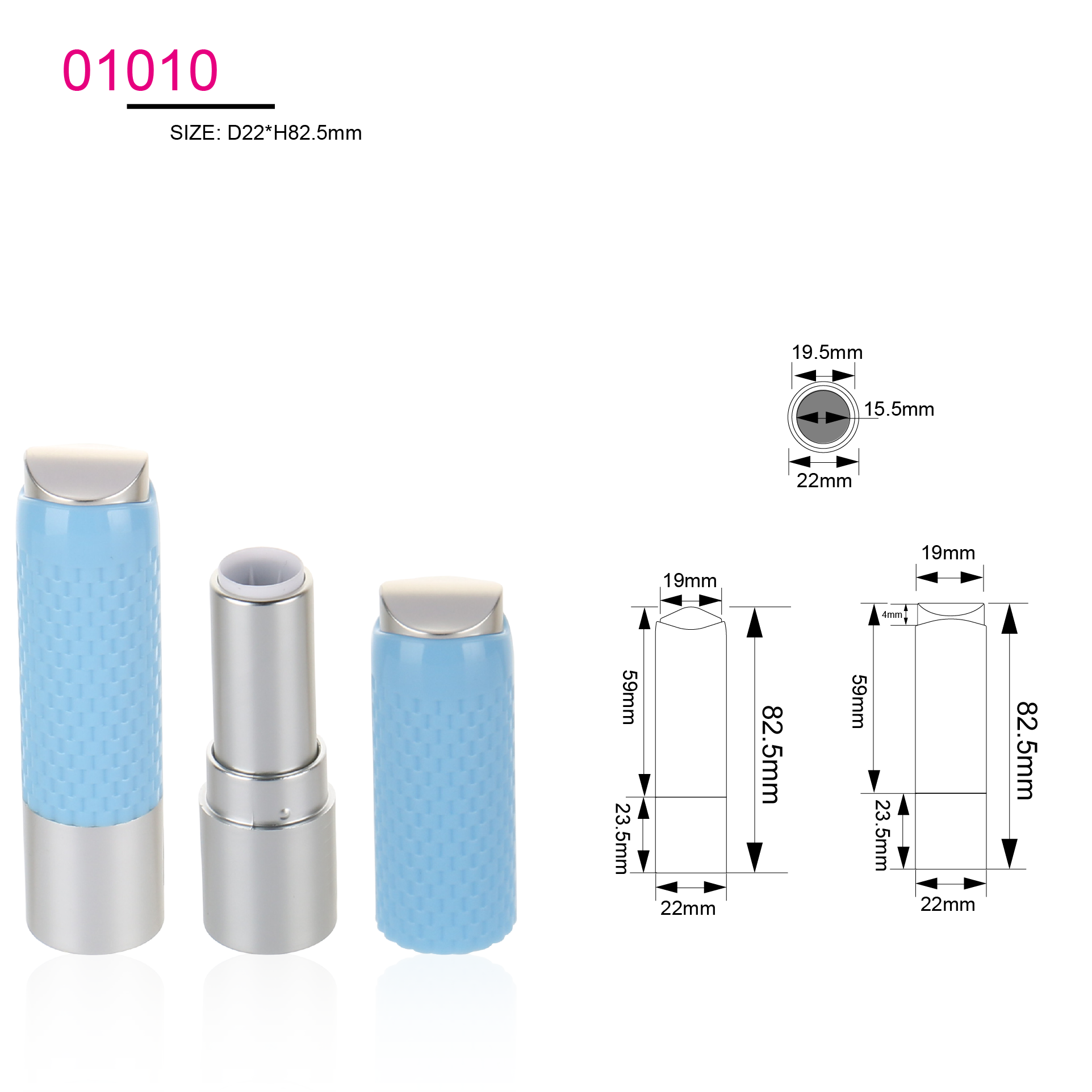 New Design Blue Rose Gold Lipstick Tube Packaging Luxury Empty Plastic Shield Shaped Mirror Lip Balm Container For Cosmetic