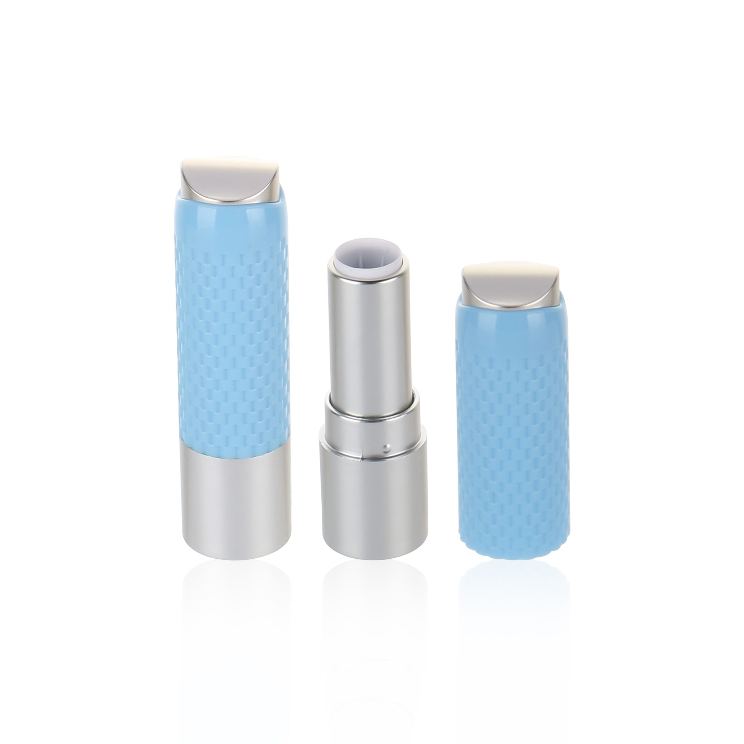 New Design Blue Rose Gold Lipstick Tube Packaging Luxury Empty Plastic Shield Shaped Mirror Lip Balm Container For Cosmetic