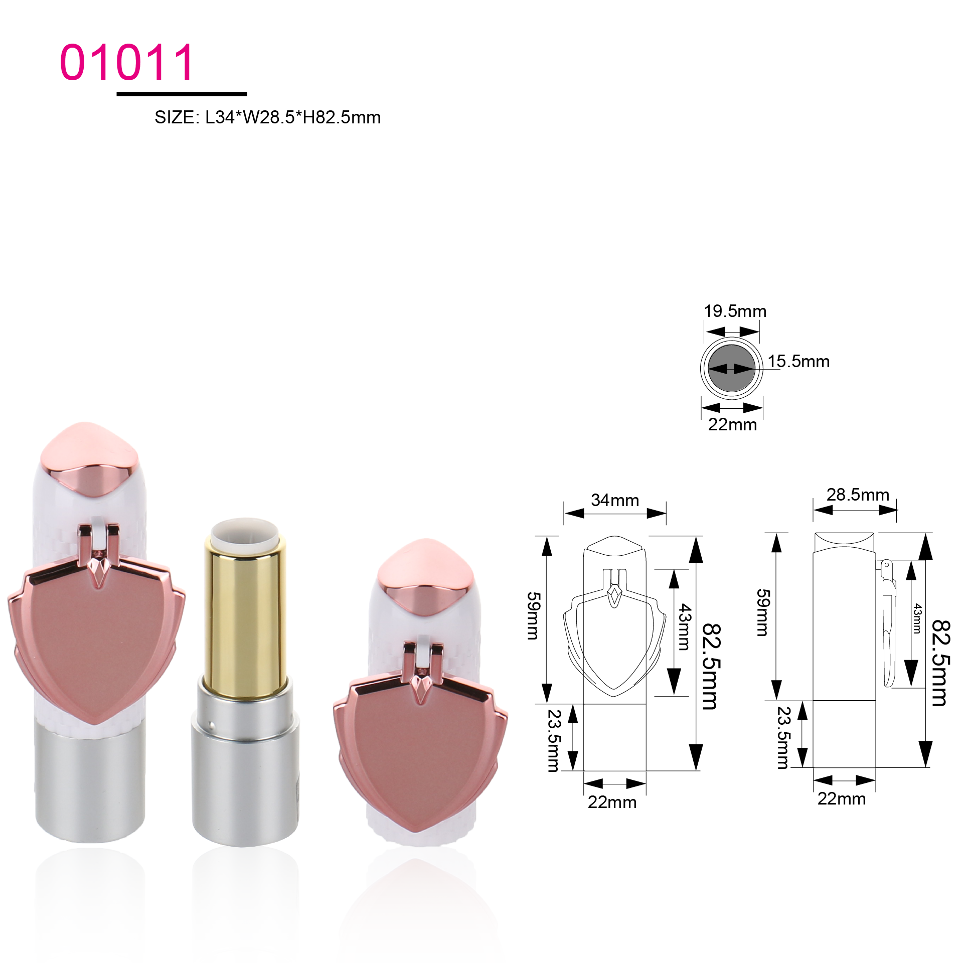 New Design Blue Rose Gold Lipstick Tube Packaging Luxury Empty Plastic Shield Shaped Mirror Lip Balm Container For Cosmetic