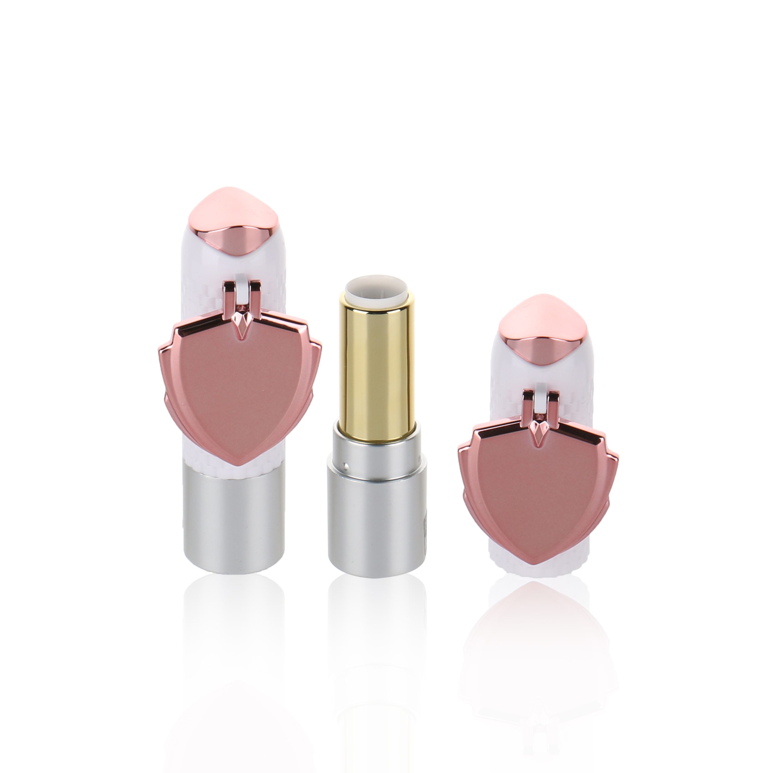 New Design Blue Rose Gold Lipstick Tube Packaging Luxury Empty Plastic Shield Shaped Mirror Lip Balm Container For Cosmetic