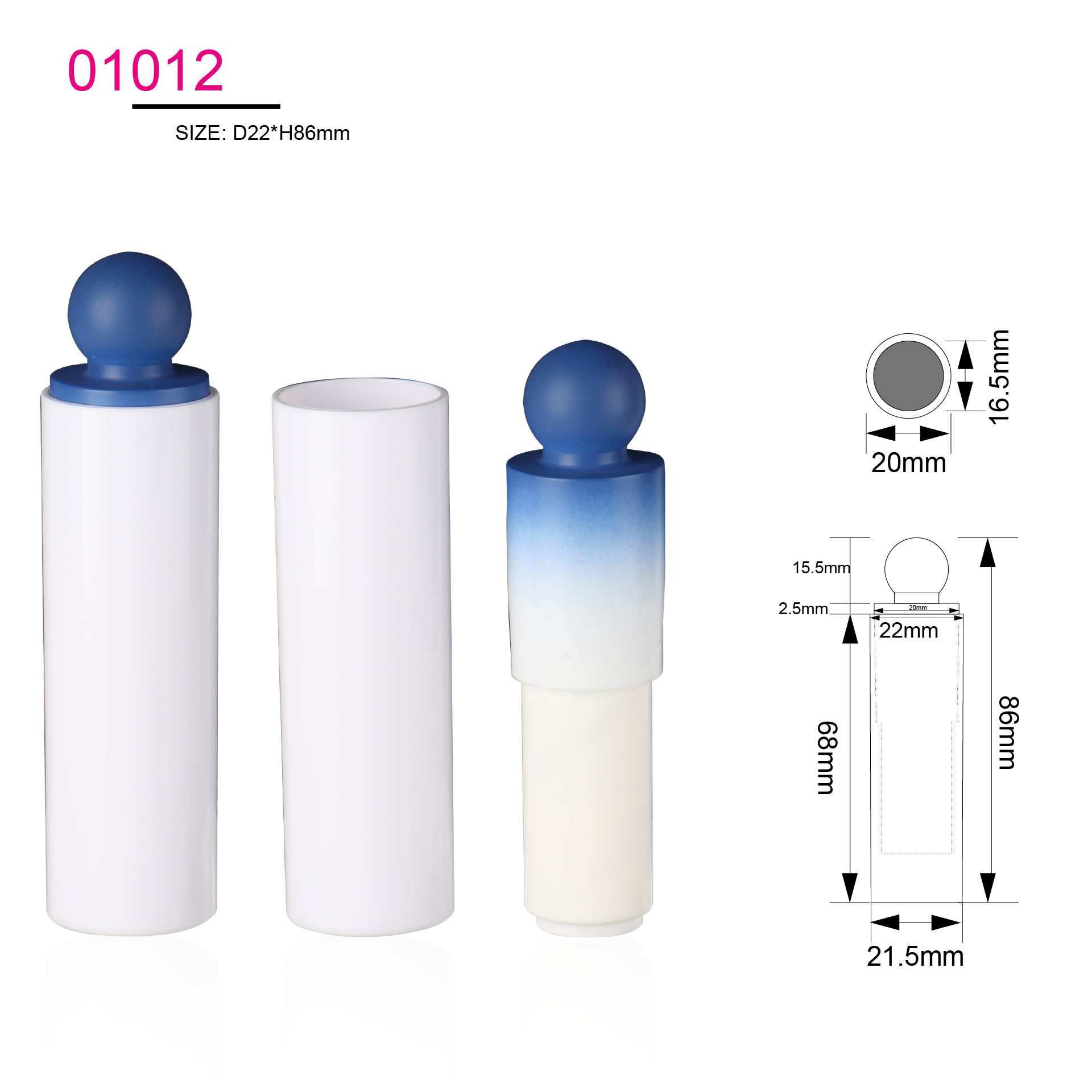 Unique Design Lip Balm Tubes Container Cosmetic Packaging Round Shape Gradient Blue Ball Lipstick Case Press Lipstick Container