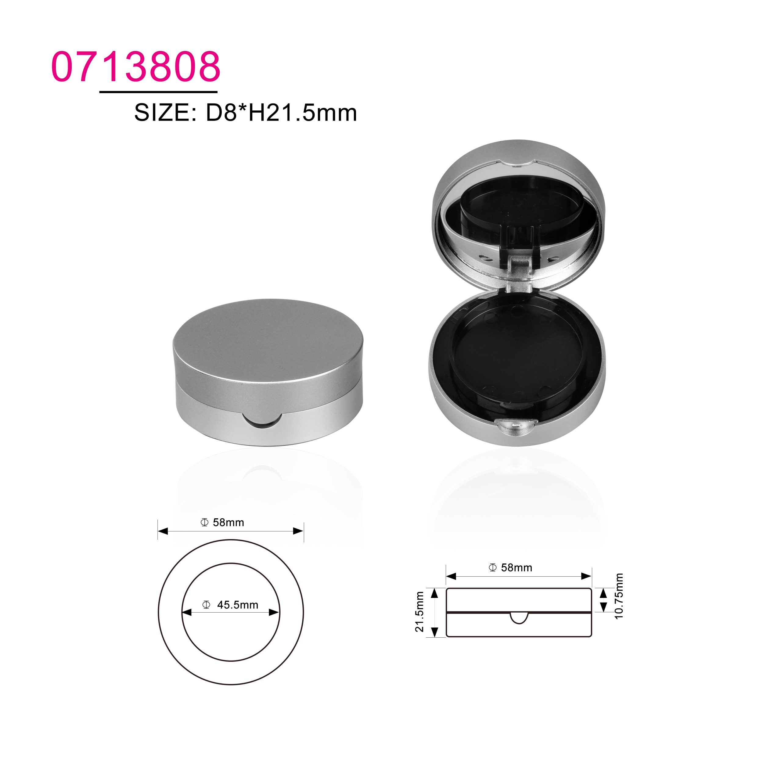 Empty Round Metal Finishing Middle Layers Loose Powder Container Matte Silver Plastic Compact Powder Case With Mirror