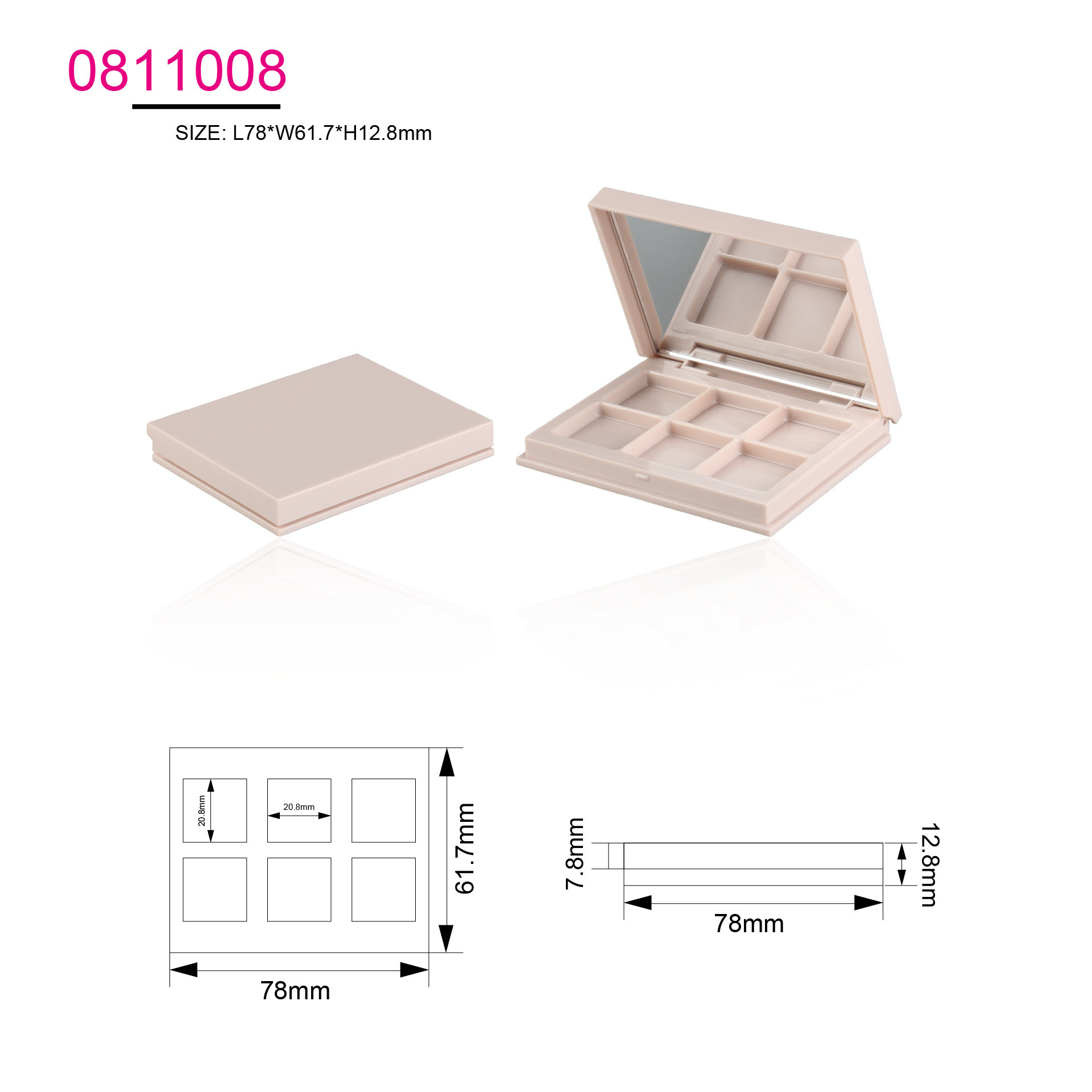 Plastic Makeup Cases Eyeshadow Containers 1/2/6 colors Compact Custom Empty Eye Shadow Blusher Palette With Mirror