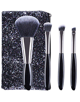 Short Handle Small Eyeshadow Eyebrow Brush Beauty Tools Travel Mini 4pcs Portable Makeup Brush Set With Glitter Cosmetic Bag